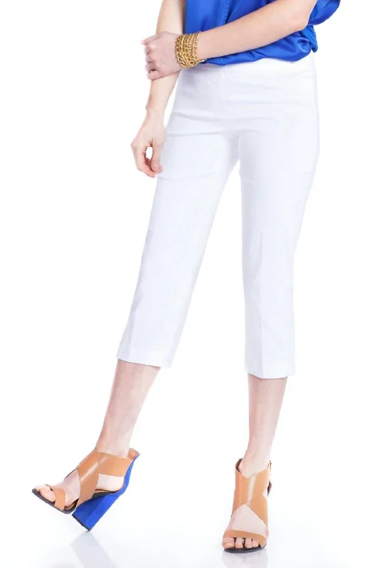 Warm fleece-lined pants for winter outings -Pull-On Capri Pants In White