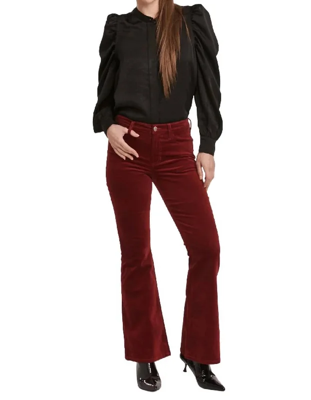 Jogger-style pants for a sporty vibe -Rosa Mid Rise Full Pant In Velveteen Burgundy