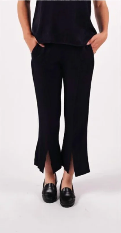 High-waisted pants for a flattering fit -Satin Jacquard Front Slit Trouser In Black