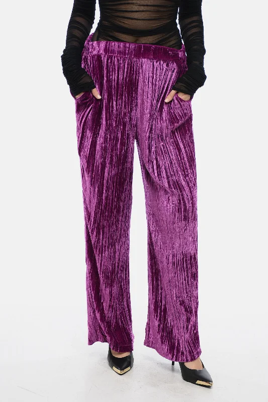 Stylish pants for casual outings -Sleep no More Curly Velvet Wide-Leg Pants