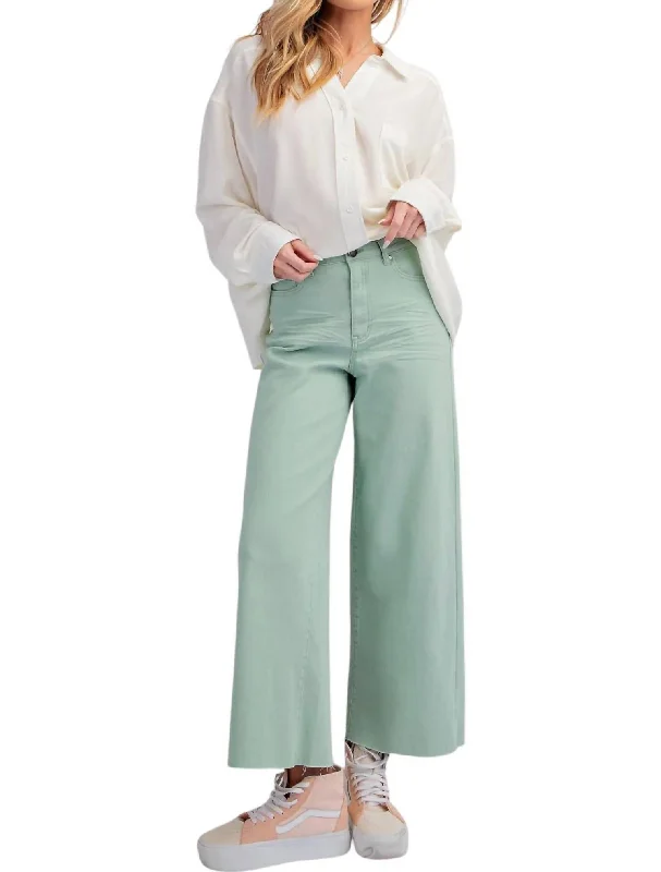 Stylish chino pants for a smart casual look -Soft Stretch High Waisted Twill Pants In Mint Sage