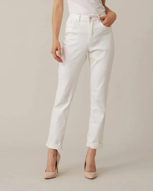 Classic chino pants for versatile outfits -Straight Leg Denim With Rolled Cuff In White