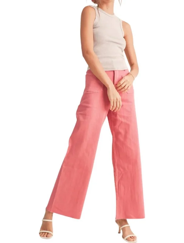 Relaxed fit pants for outdoor relaxation -Straight Wide Leg Pants In Raspberry