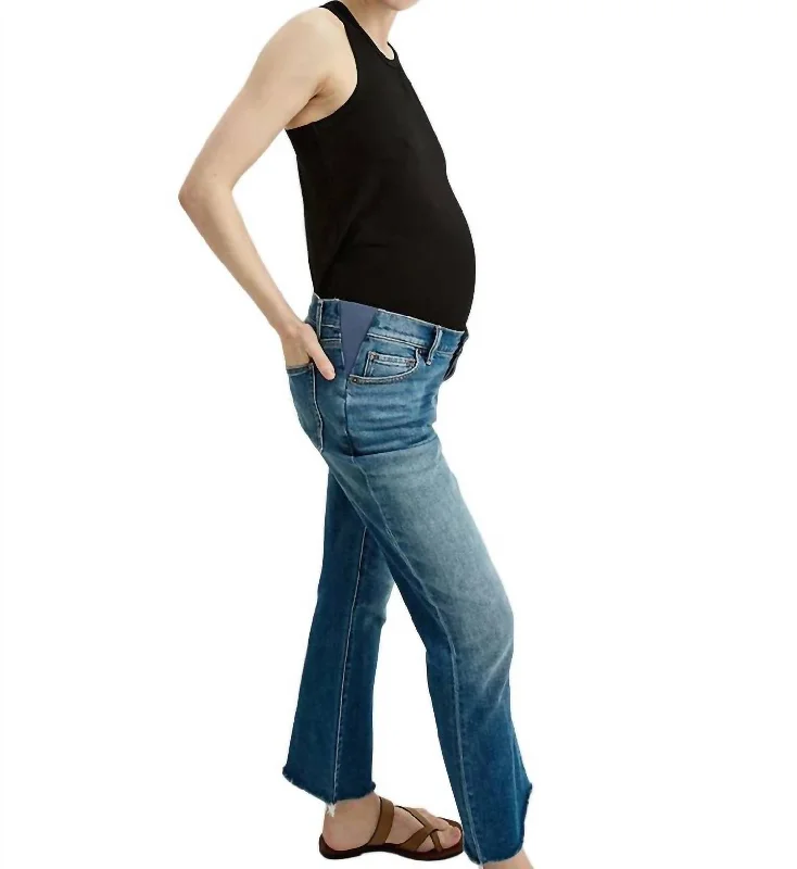 Comfortable drawstring pants for cozy days -The Crop Maternity Jean In Indigo