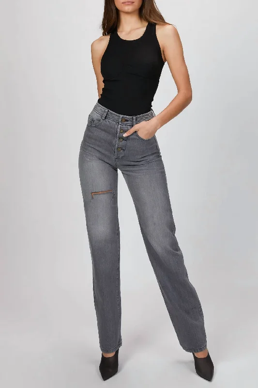 Stretch pants for sports and fitness -Vintage Cut Denim Pants In Grey