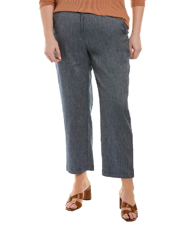 Professional tailored pants for office wear -Voyage by Marina Rinaldi Plus Rapper Linen-Blend Trouser