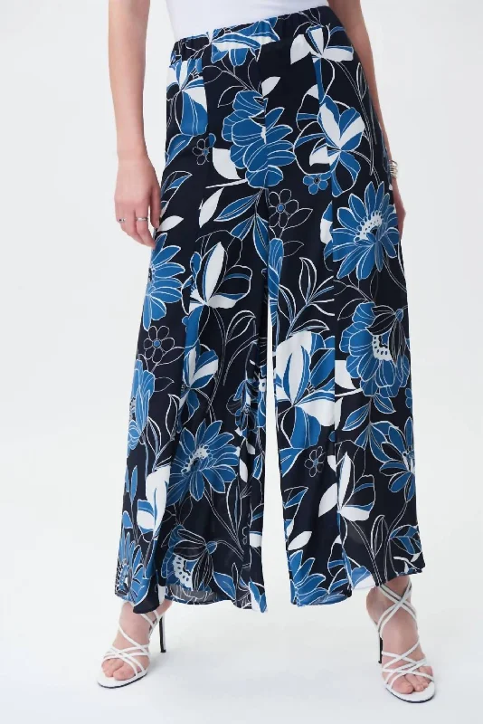 Long trousers pants for taller individuals -Wide Leg Floral Pants In Midnight