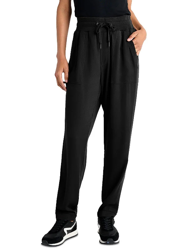 Sweatpants for a cozy weekend vibe -Womens Drawstring Ribbed Trim Straight Leg Pants