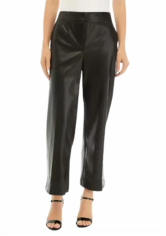 Classic fitted pants for professional wear -Women's Faux Leather Wide Leg Pants In Black