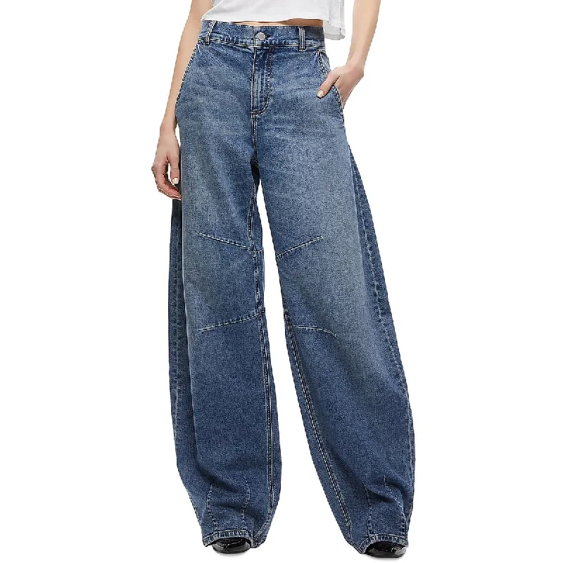 Comfortable maternity pants for expecting mothers -Womens Low Rise Medium Wash Wide Leg Jeans