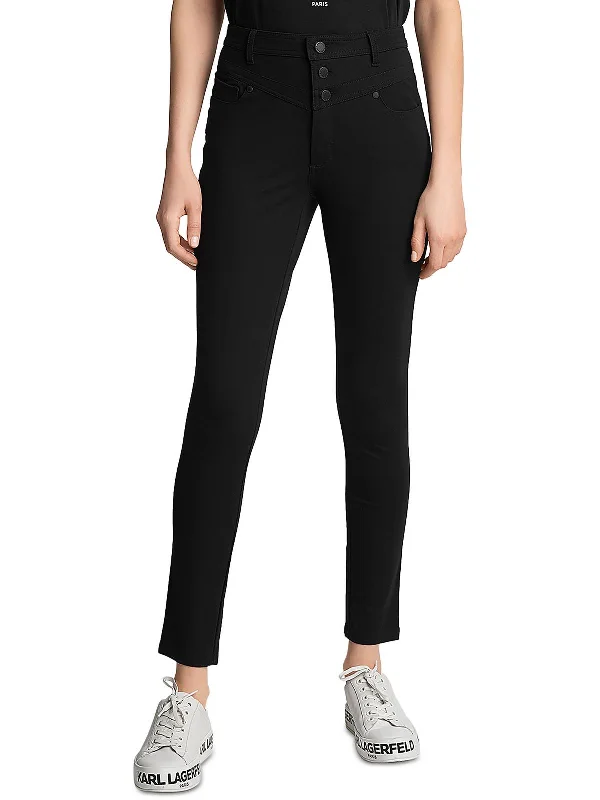 Comfortable pants for yoga practice -Womens Mid-Rise Yoke Skinny Pants