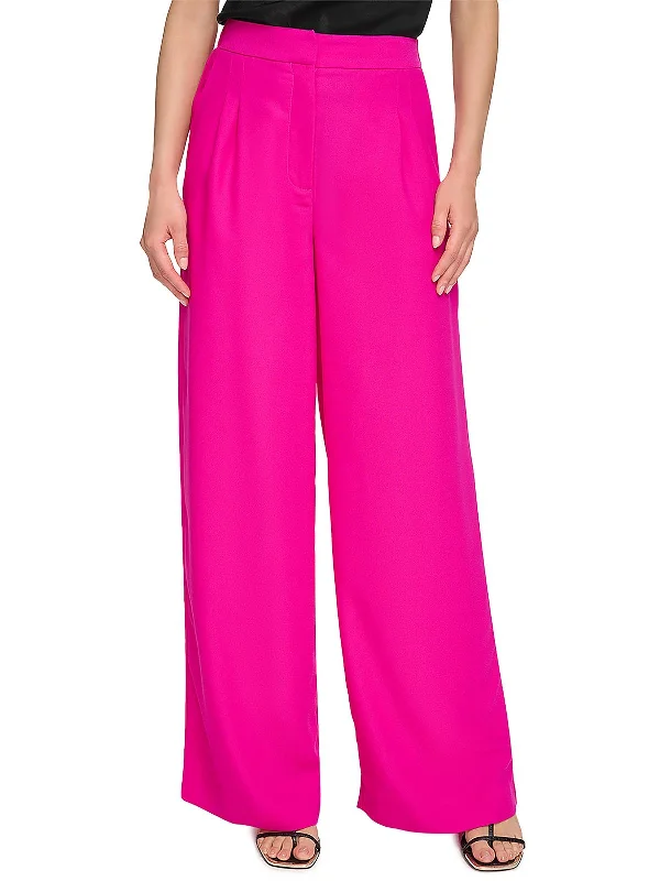 Fashion pants for everyday wear -Womens Pleated Crepe Wide Leg Pants