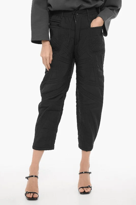 Cozy fleece pants for chilly mornings -Y-3 by Yohji Yamamoto ADIDAS Quilted Nylon Pants with Belt Loops