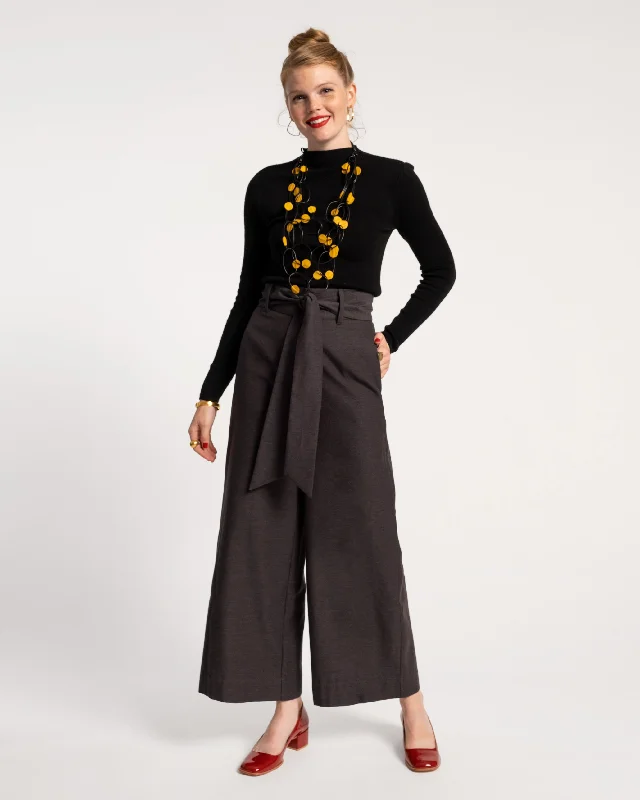 Slim-fit wool pants for fall -Zoey Belted Cotton Pant Charcoal