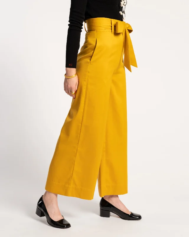 Comfortable cargo pants for workdays -Zoey Belted Cotton Pant Mustard