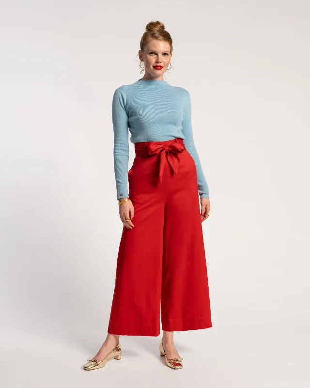 Comfortable pants for running errands -Zoey Belted Cotton Pant Red