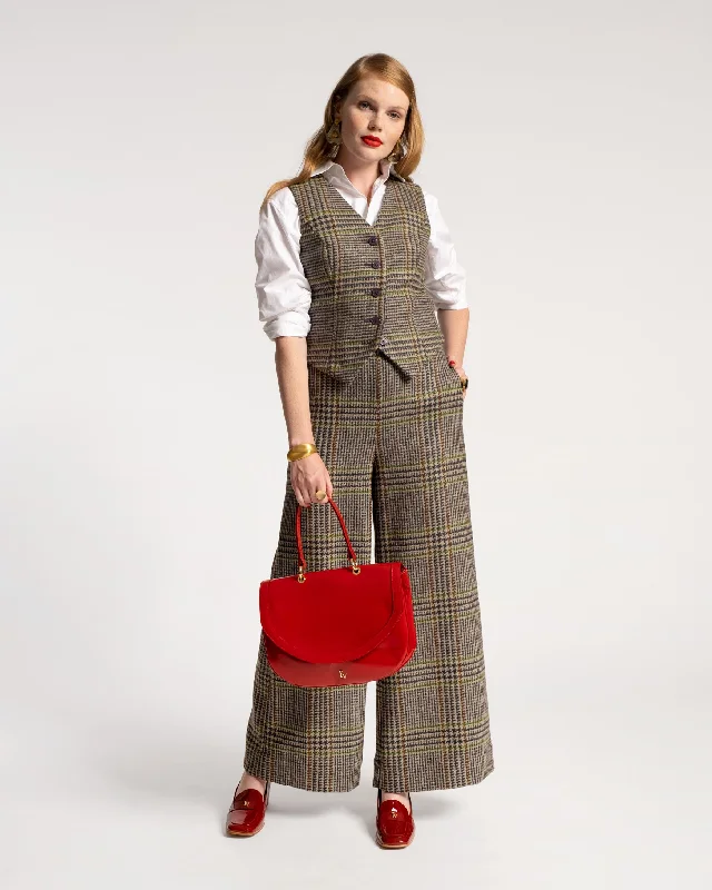 Elegant palazzo pants for formal events -Zoey Belted Pant Leeds Houndstooth Wool